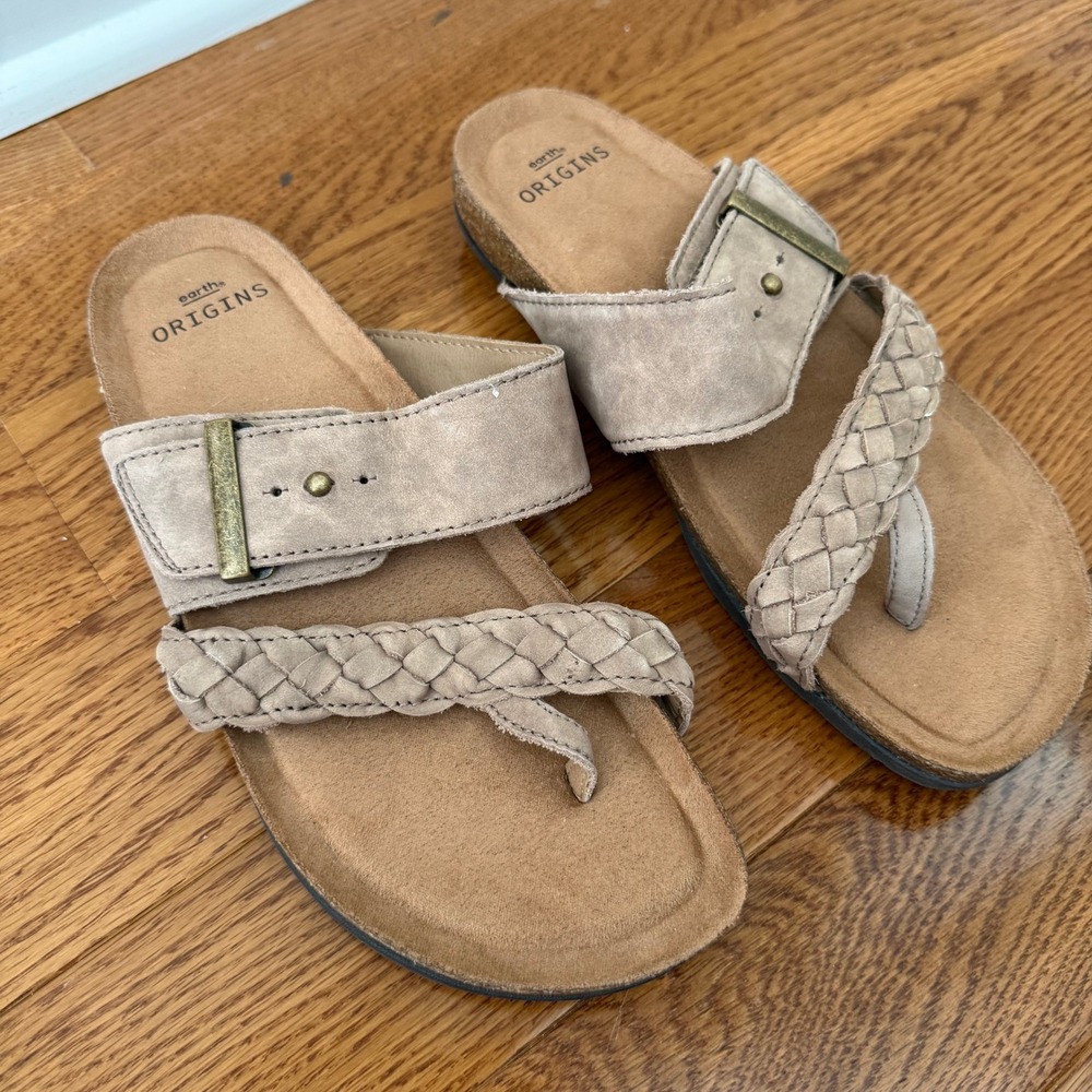 Earth Origins Orono Onida Sandals Coco Brown Braided Toe Loop Slide Womens 7.5 W